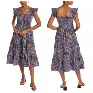 Jude Connally Midi Sun Dress Floral Lilac Handpainted Cottagecore Prairie XL